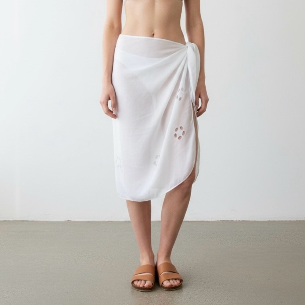 4/$40 Beach Cabana Floral Cutout White‎ Midi Swimsuit Coverup Sarong